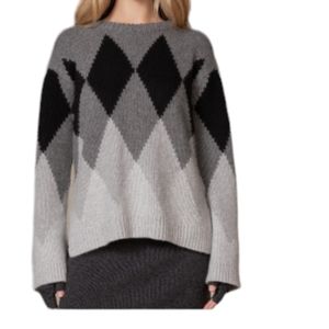 NakedCashmere Woman's Ena Argyle Crewneck Cashmere Sweater BLK/Multi Size XS